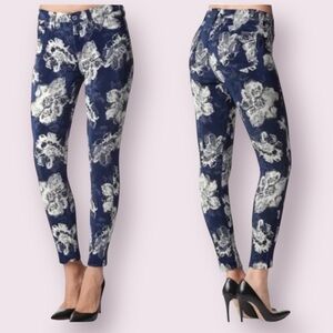 7 For All Mankind Floral Jacquard Skinny Ankle Jeans Navy Blue & White Size 27
